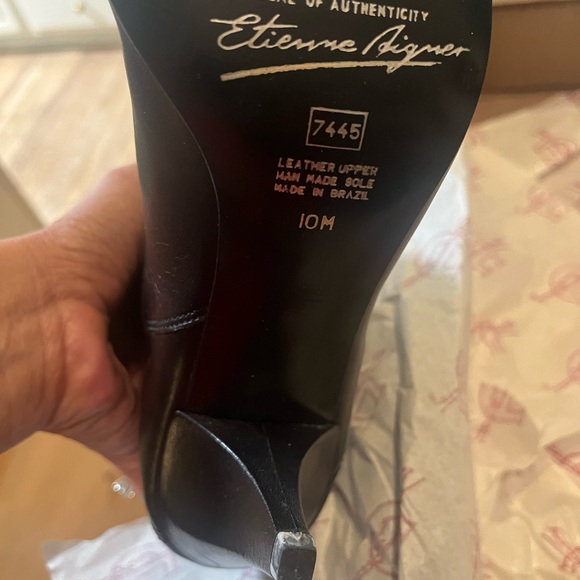 Etienne Aigner black leather boots, like new, with box - heel tips are white. - Picture 8 of 15